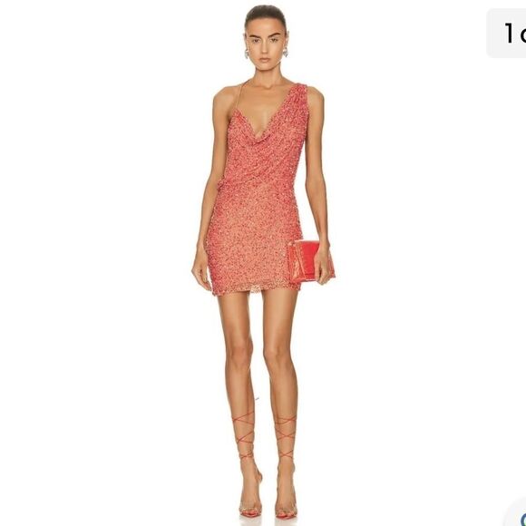 NWT Retrofete Esme Embellished Sequin Draped Mini Dress in Calypso Coral XL - Picture 13 of 13